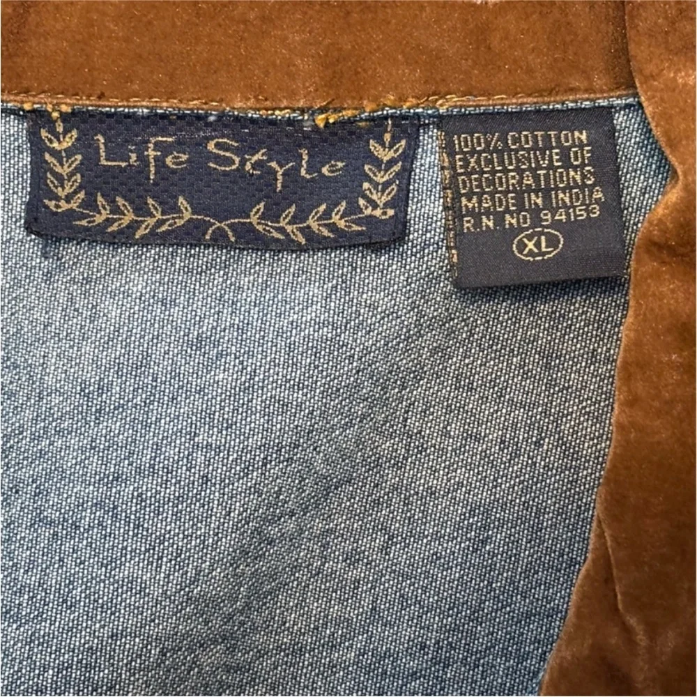 Life Style Sz XL Cotton Suede Trim Embroidered Denim County Western Vest - Picture 6 of 9
